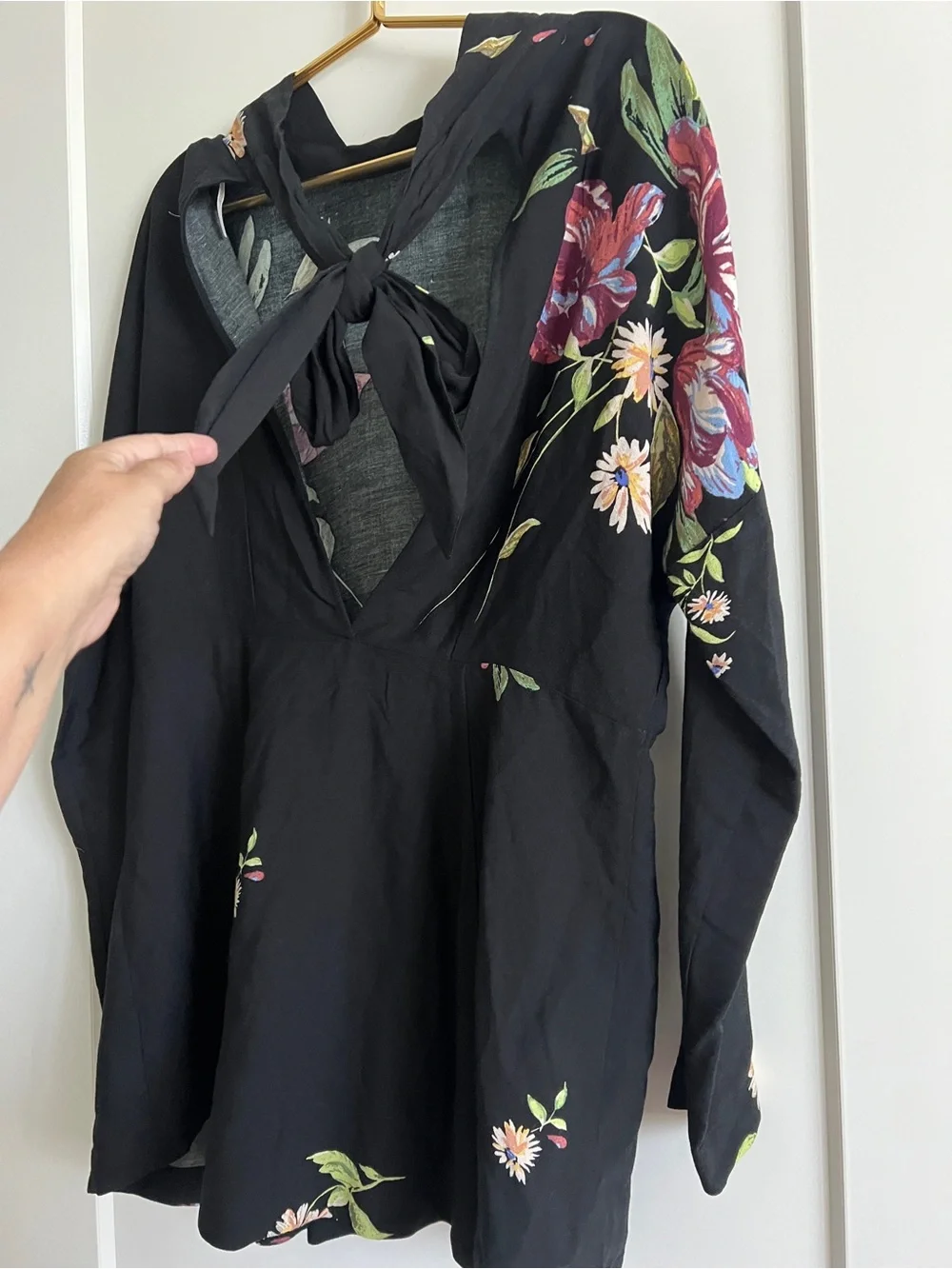Free People Gemma Tunic Dress Small Black Floral Open Back Mini